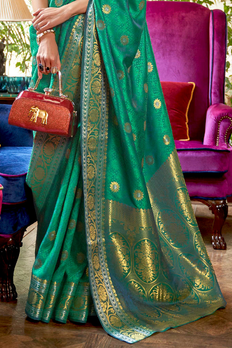 Vsaree Green Banarasi Silk Designer Saree With Banarasi Border And Blouse