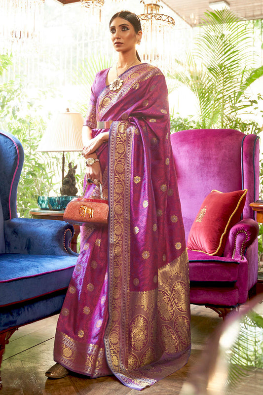 Vsaree Purple Banarasi Silk Designer Saree With Banarasi Border And Blouse