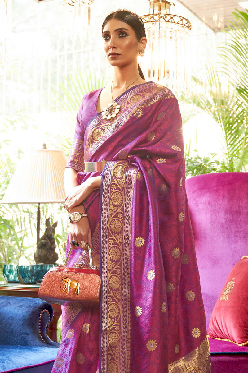 Vsaree Purple Banarasi Silk Designer Saree With Banarasi Border And Blouse