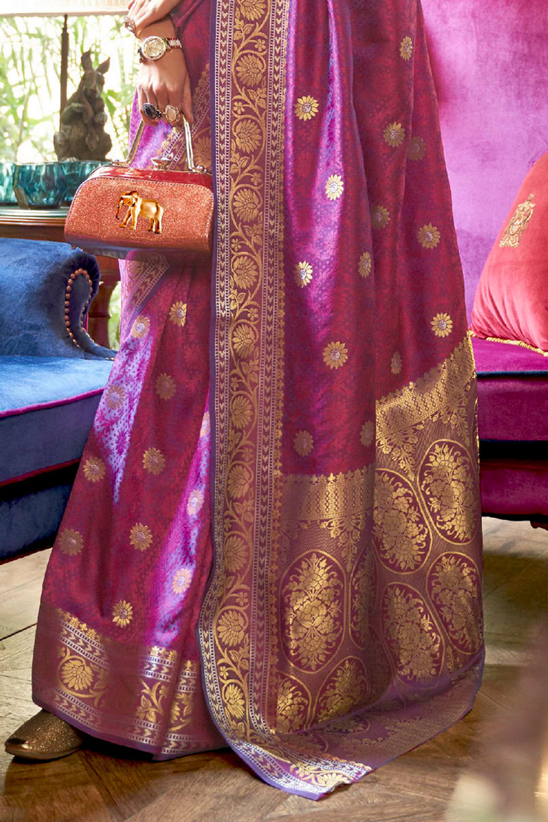 Vsaree Purple Banarasi Silk Designer Saree With Banarasi Border And Blouse