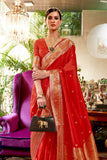 Vsaree Red Banarasi Silk Designer Saree With Banarasi Border And Blouse