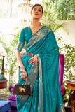 Vsaree Teal Banarasi Silk Designer Saree With Banarasi Border And Blouse