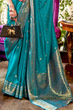 Vsaree Teal Banarasi Silk Designer Saree With Banarasi Border And Blouse