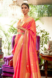 Vsaree Orange Banarasi Silk Designer Saree With Banarasi Border And Blouse