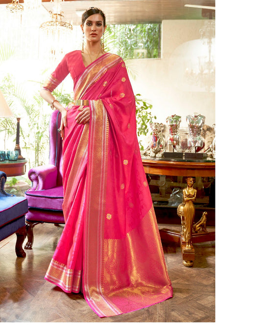 Vsaree Pink Banarasi Silk Designer Saree With Banarasi Border And Blouse