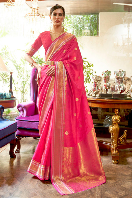 Vsaree Pink Banarasi Silk Designer Saree With Banarasi Border And Blouse