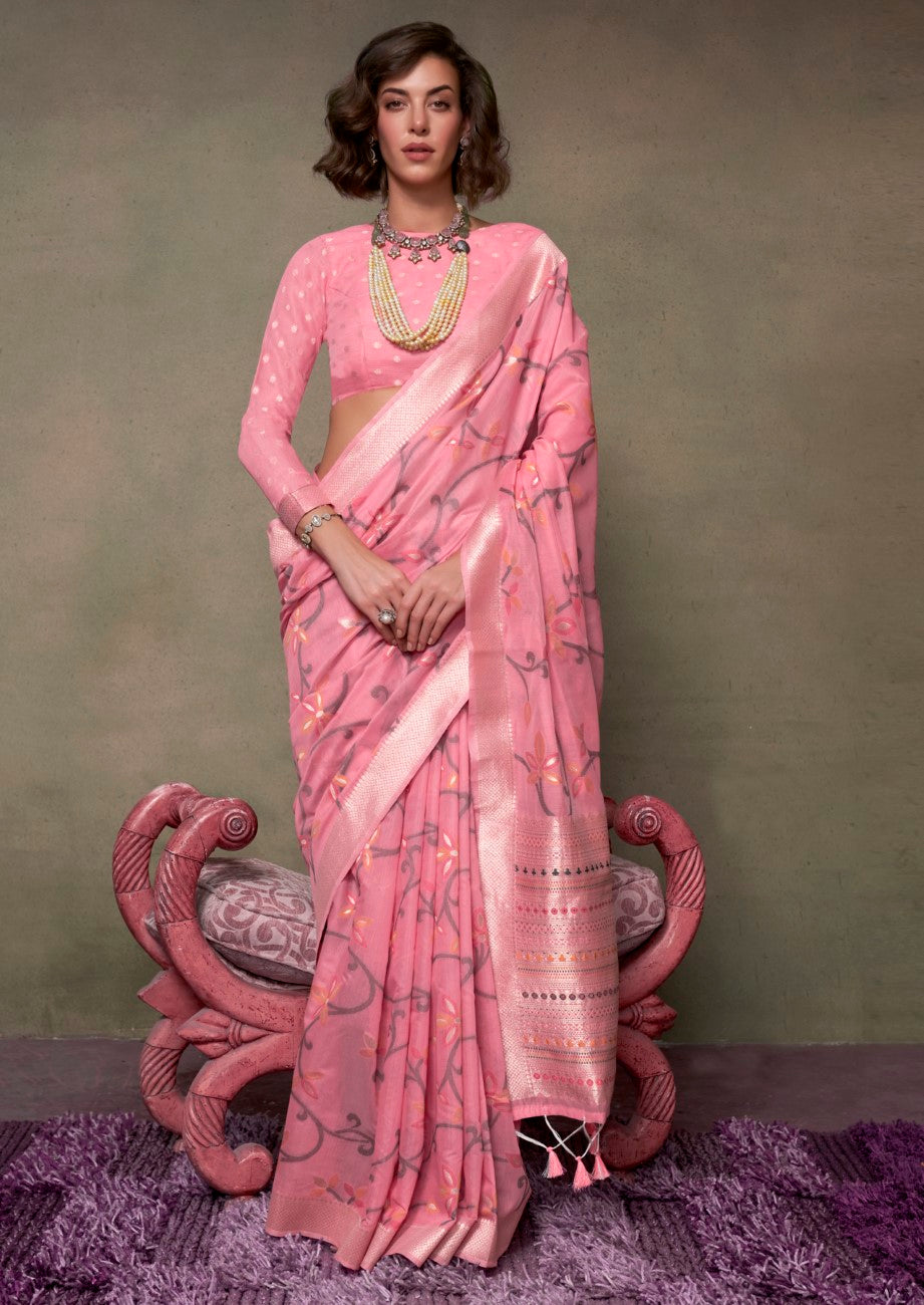 Vsaree Pink Banarasi Silk Designer Saree With Banarasi Border And Blouse