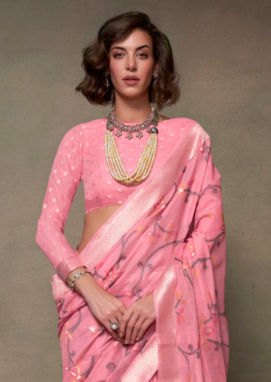 Vsaree Pink Banarasi Silk Designer Saree With Banarasi Border And Blouse