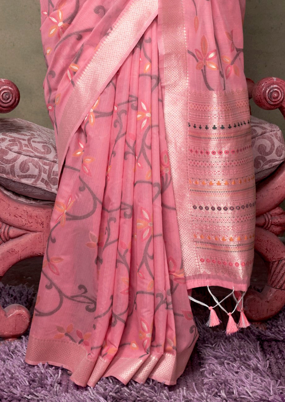 Vsaree Pink Banarasi Silk Designer Saree With Banarasi Border And Blouse