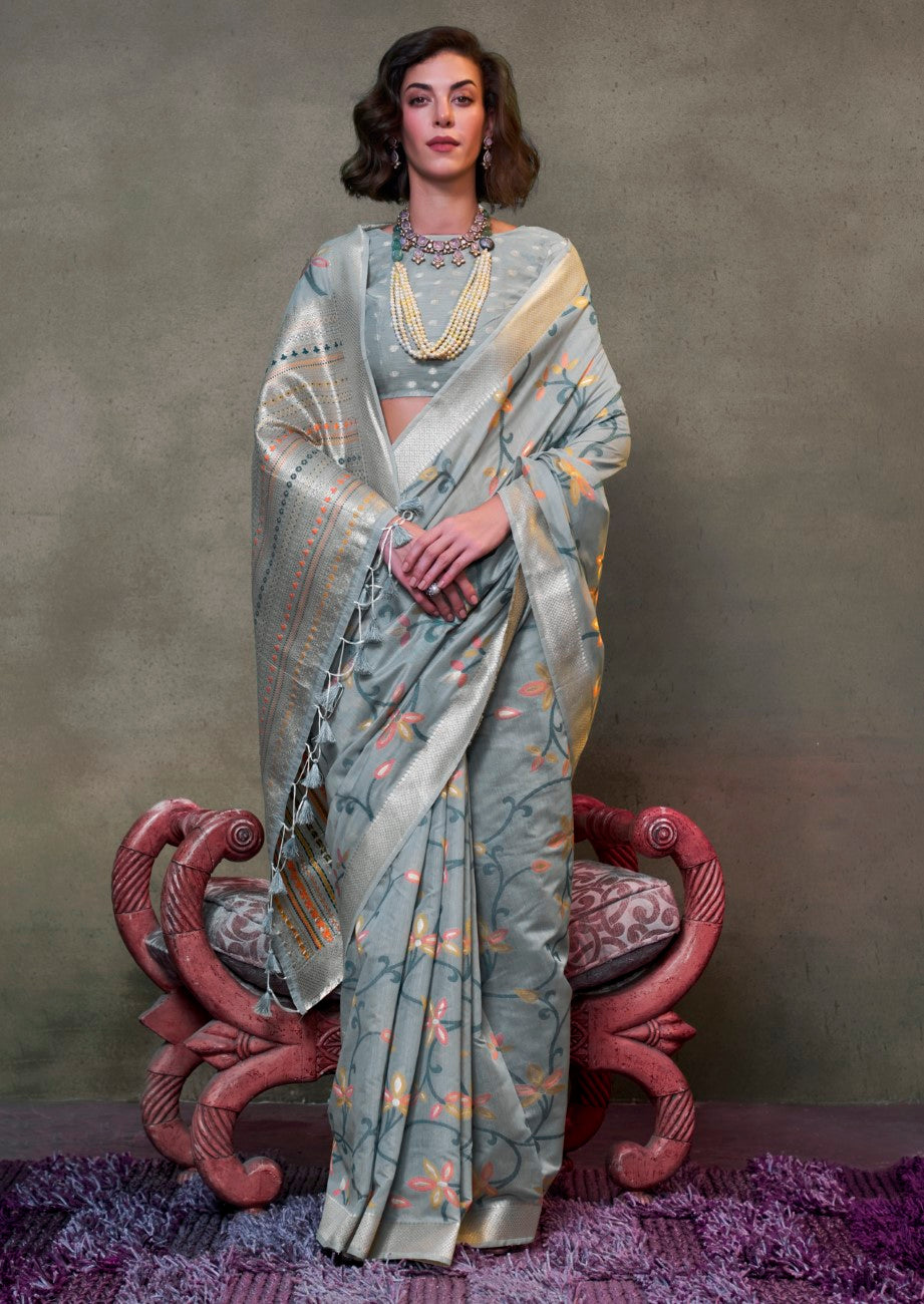 Vsaree Grey Banarasi Silk Designer Saree With Banarasi Border And Blouse