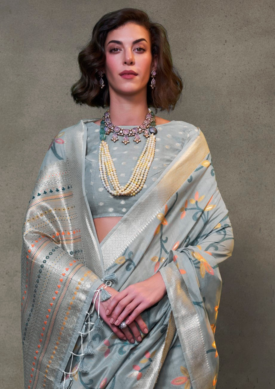 Vsaree Grey Banarasi Silk Designer Saree With Banarasi Border And Blouse