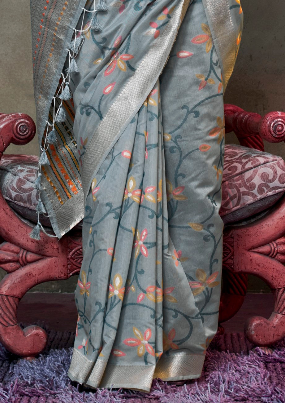 Vsaree Grey Banarasi Silk Designer Saree With Banarasi Border And Blouse