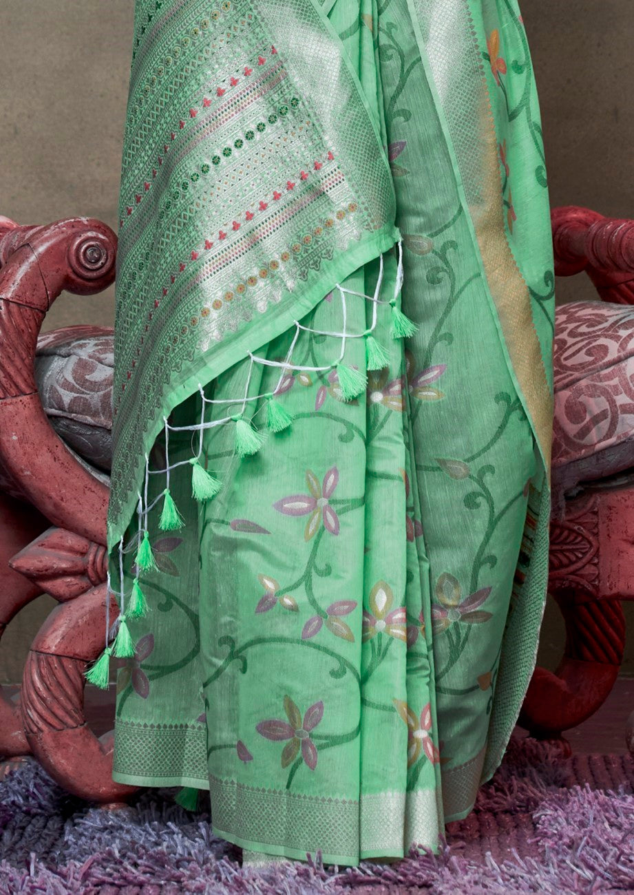 Vsaree Sea Green Banarasi Silk Designer Saree With Banarasi Border And Blouse