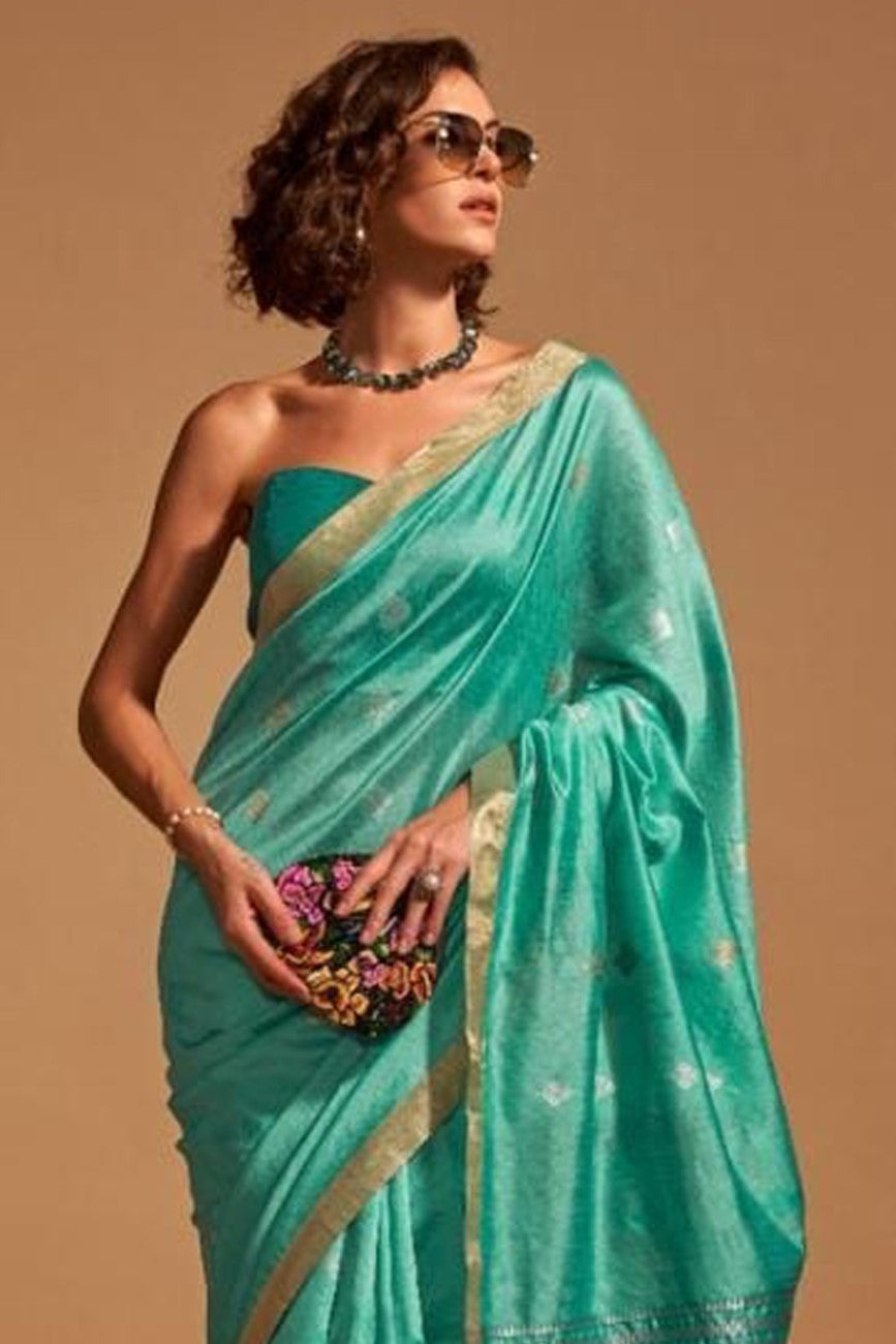 Vsaree Teal Designer Art Silk Saree With Having Rich Pallu And Blouse