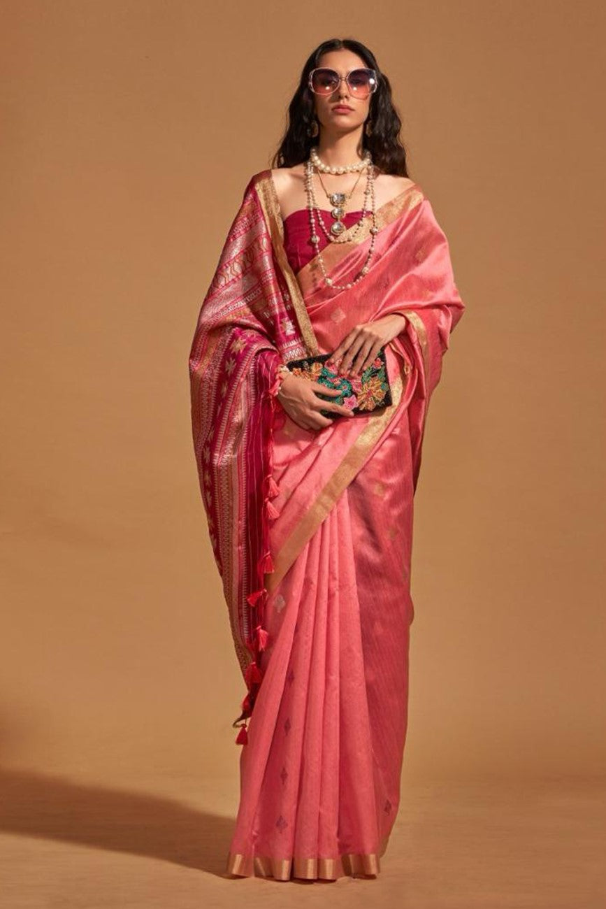 Vsaree Peach Designer Art Silk Saree With Having Rich Pallu And Blouse