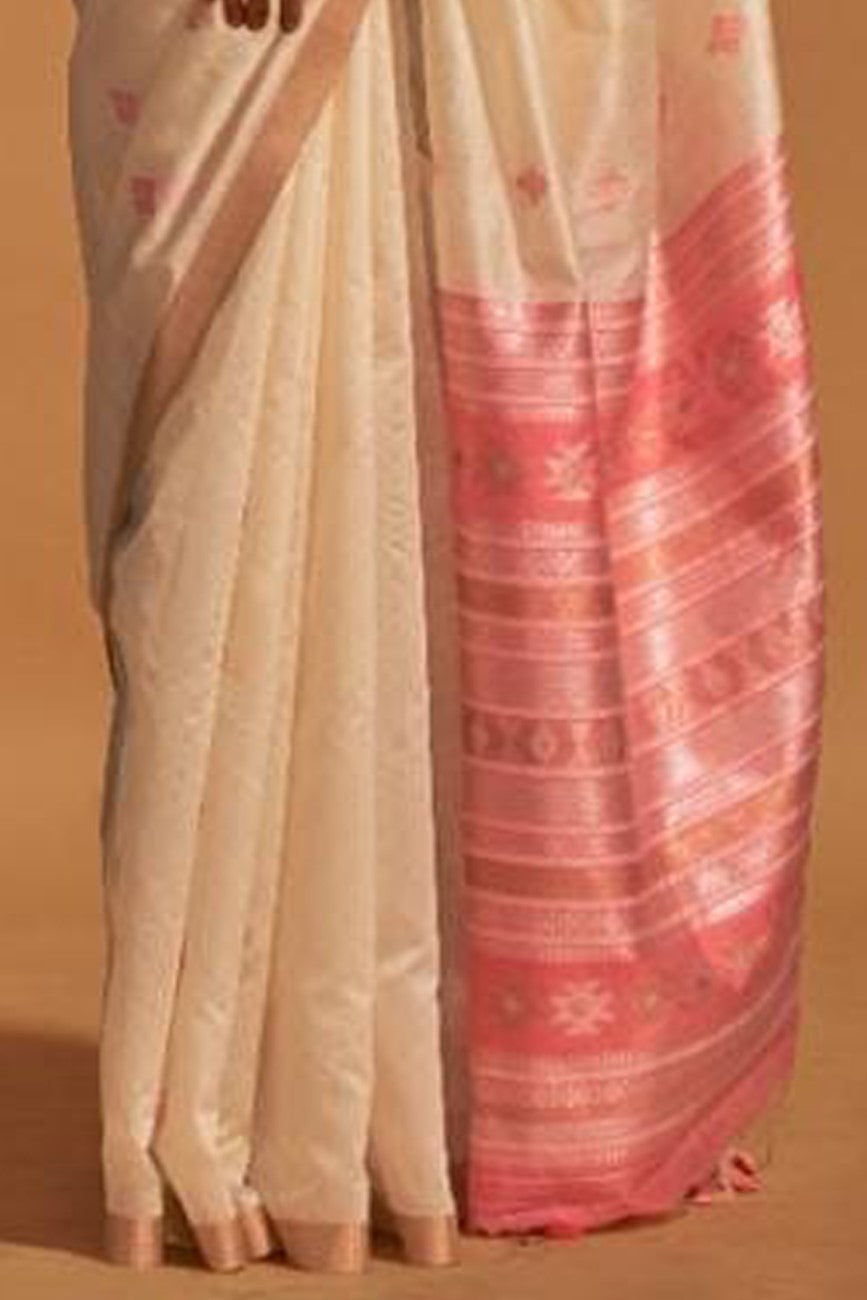 Vsaree Off White Designer Art Silk Saree With Having Rich Pallu And Blouse