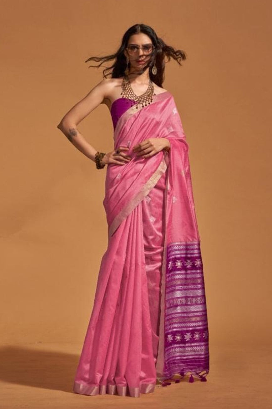 Vsaree Pink Designer Art Silk Saree With Having Rich Pallu And Blouse