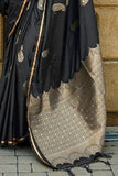 Vsaree Black Banarasi Satin Silk Zari Weaving Border And Woven Pallu Saree With Blouse For Women