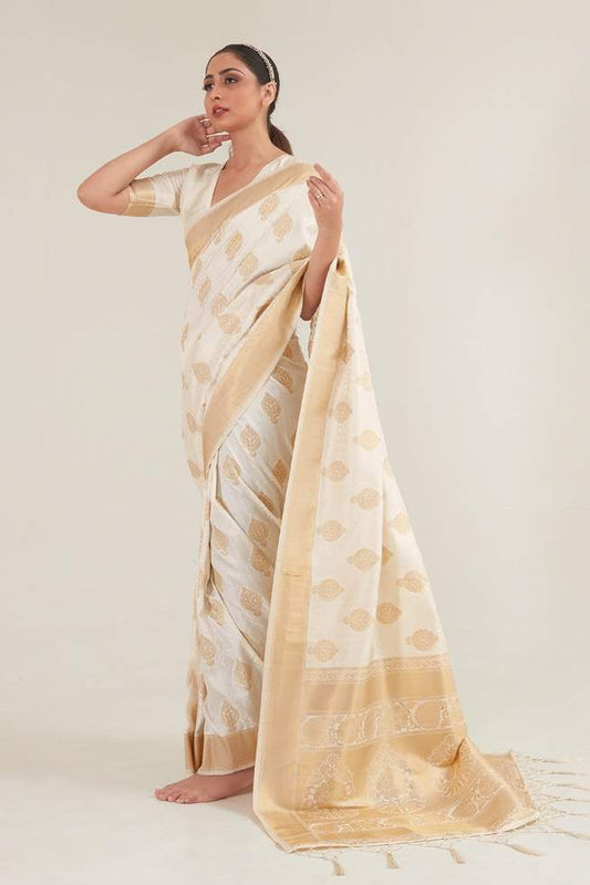 Vsaree White Designer Art Silk Saree With Having Rich Pallu And Blouse