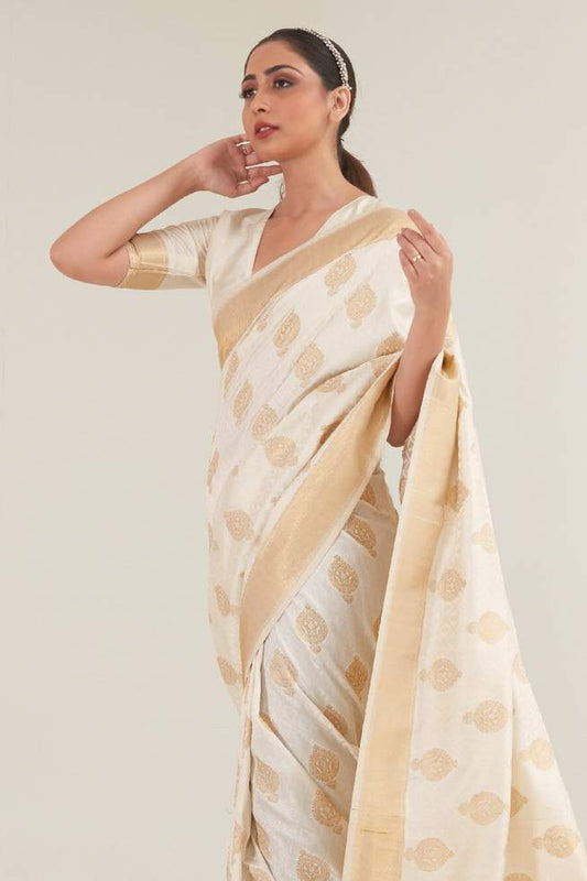 Vsaree White Designer Art Silk Saree With Having Rich Pallu And Blouse