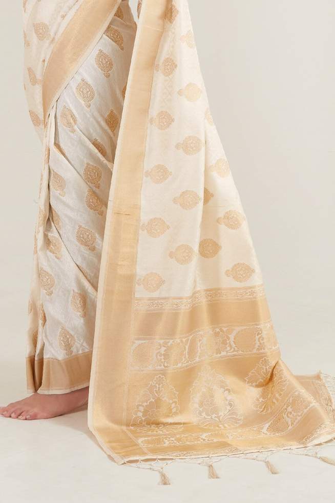 Vsaree White Designer Art Silk Saree With Having Rich Pallu And Blouse