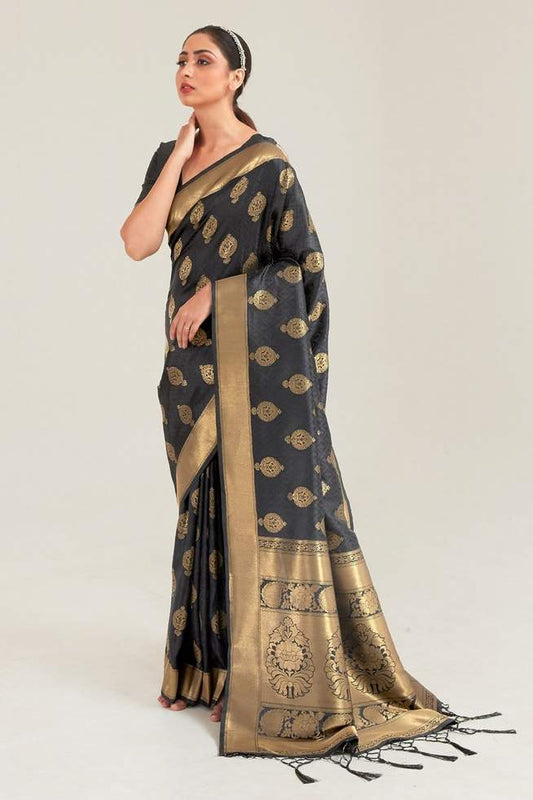 Vsaree Black Designer Art Silk Saree With Having Rich Pallu And Blouse