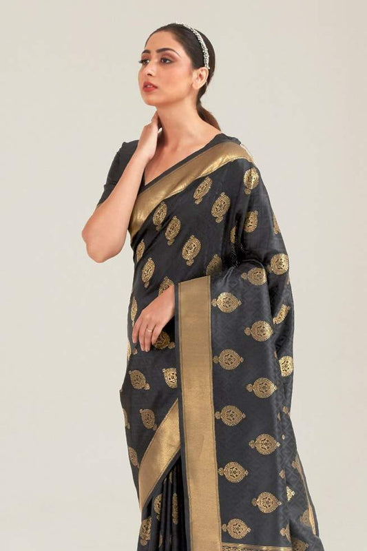 Vsaree Black Designer Art Silk Saree With Having Rich Pallu And Blouse