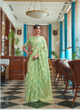 Vsaree Sea Green Lakhnowi Cotton Saree Multipale Thred Work With Blouse And Heavy Pallu