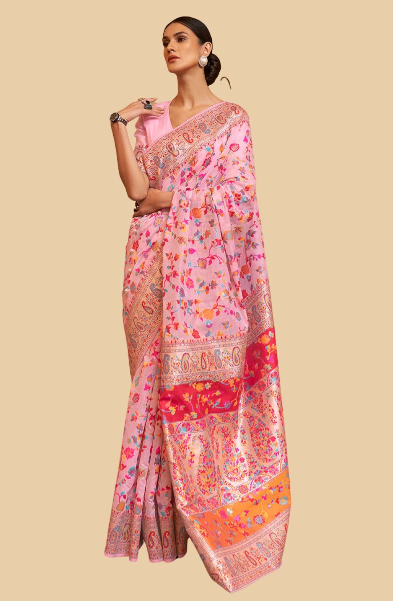 Vsaree Pink Kanjivaram Soft Silk Saree With Designer Border And Blouse