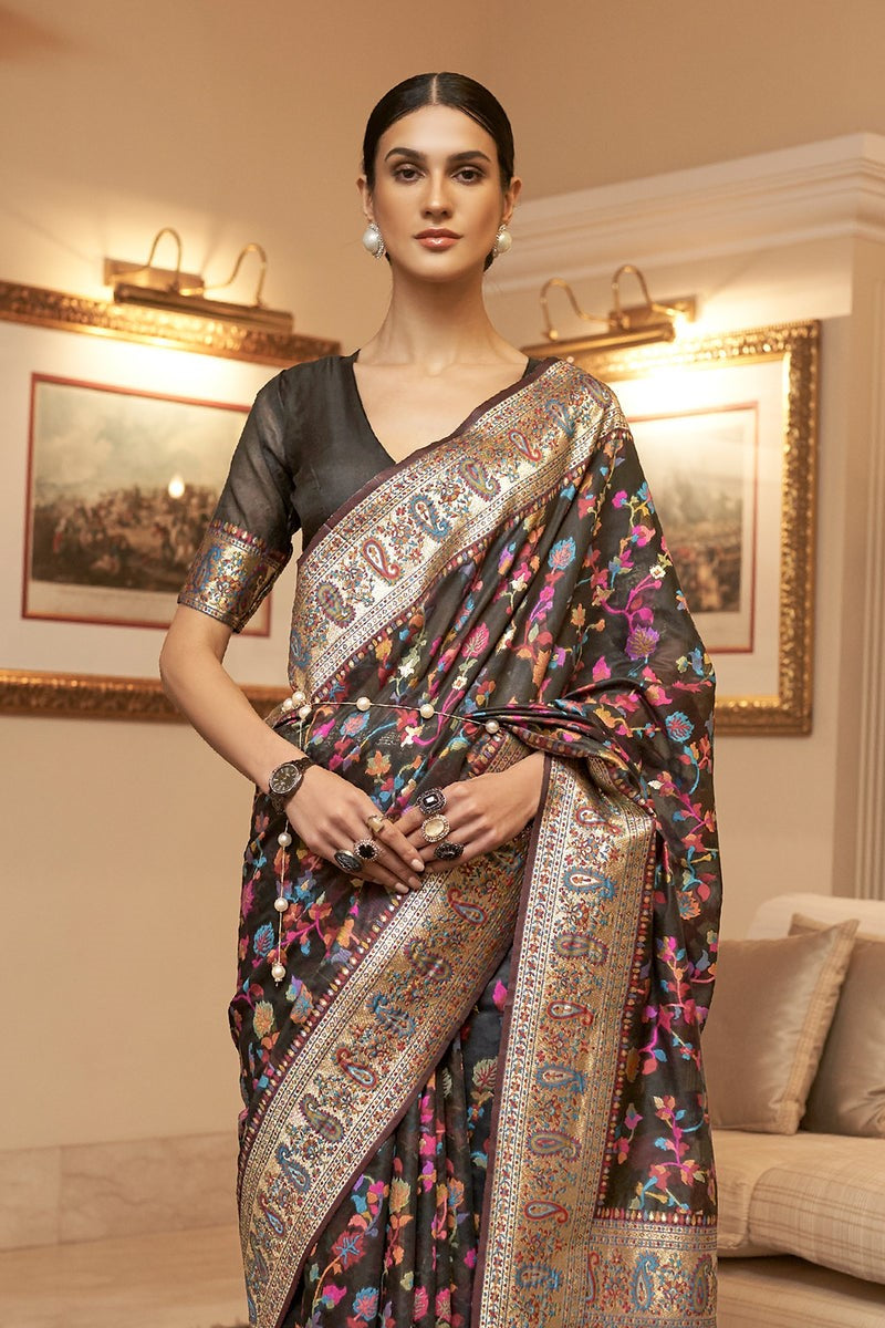 Vsaree Black Kanjivaram Soft Silk Saree With Designer Border And Blouse