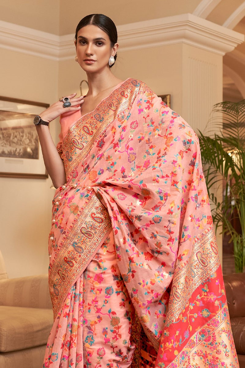 Vsaree Peach Kanjivaram Soft Silk Saree With Designer Border And Blouse