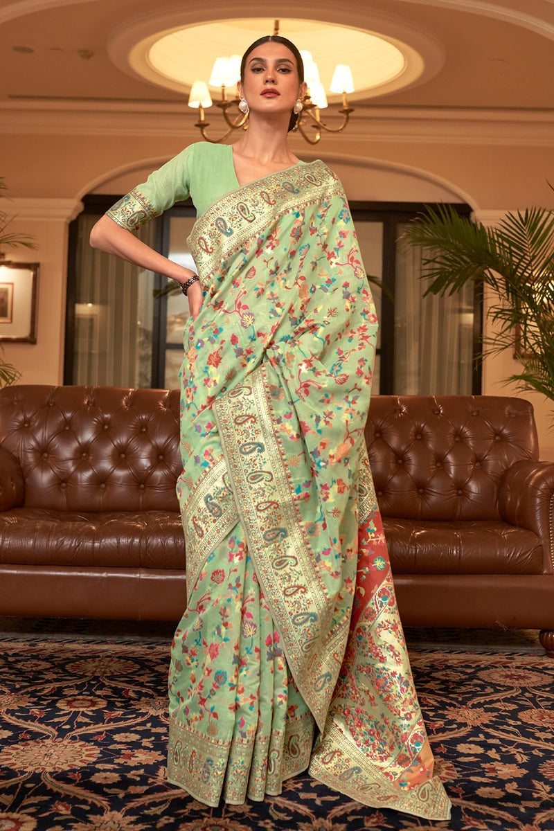 Vsaree Sea Green Kanjivaram Soft Silk Saree With Designer Border And Blouse