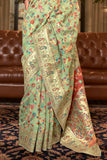 Vsaree Sea Green Kanjivaram Soft Silk Saree With Designer Border And Blouse