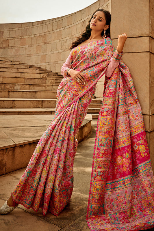 Vsaree Pink Banarasi Silk Designer Saree With Banarasi Border And Blouse