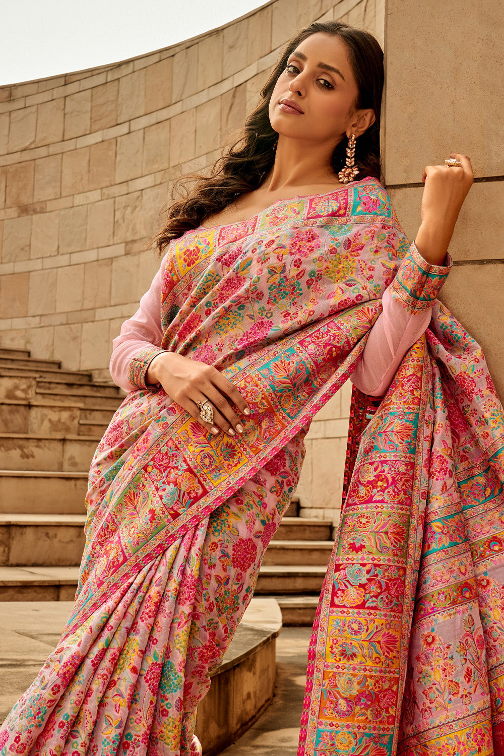 Vsaree Pink Banarasi Silk Designer Saree With Banarasi Border And Blouse