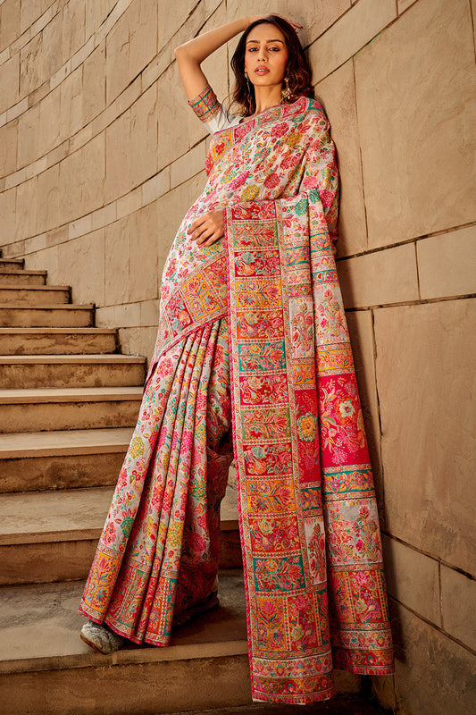 Vsaree Off White Banarasi Silk Designer Saree With Banarasi Border And Blouse