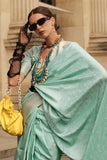 Vsaree Sea Green Banarasi Silk Designer Saree With Banarasi Border And Blouse