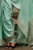 Vsaree Sea Green Banarasi Silk Designer Saree With Banarasi Border And Blouse