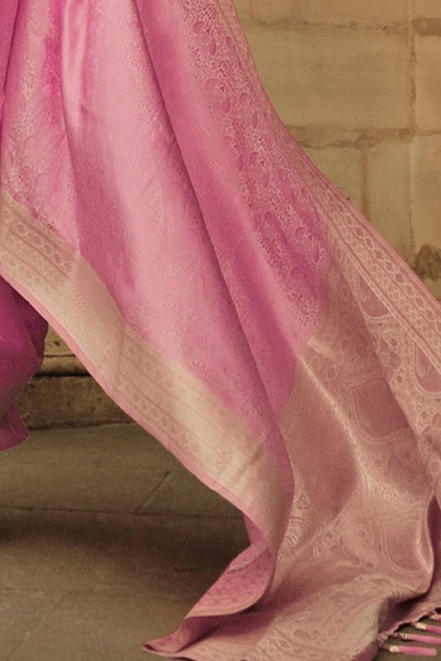 Vsaree Pink Banarasi Silk Designer Saree With Banarasi Border And Blouse