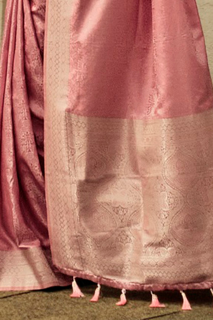 Vsaree Peach Banarasi Silk Designer Saree With Banarasi Border And Blouse