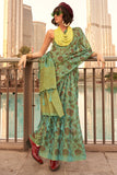 Vsaree Green Printed Tissue Banarasi Silk Saree With Blouse for Women