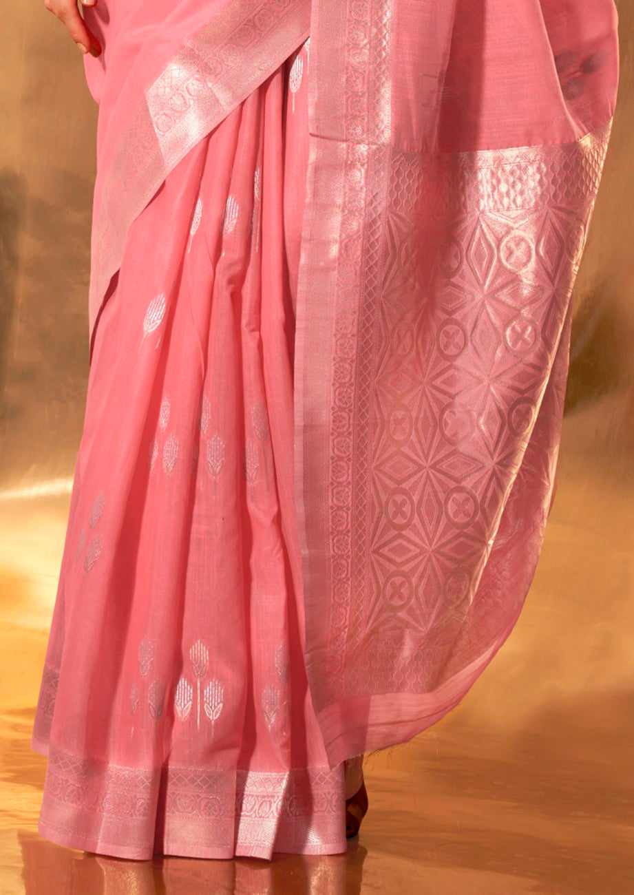 Vsaree Pink Banarasi Silk Designer Saree With Banarasi Border And Blouse