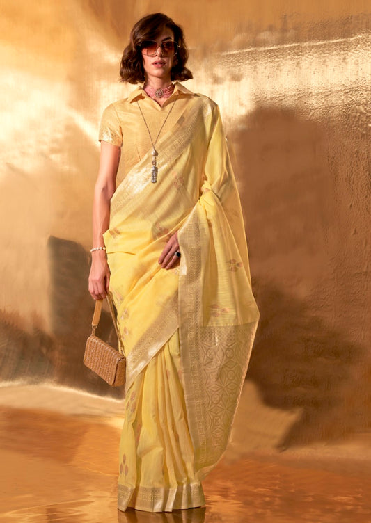 Vsaree Yellow Banarasi Silk Designer Saree With Banarasi Border And Blouse