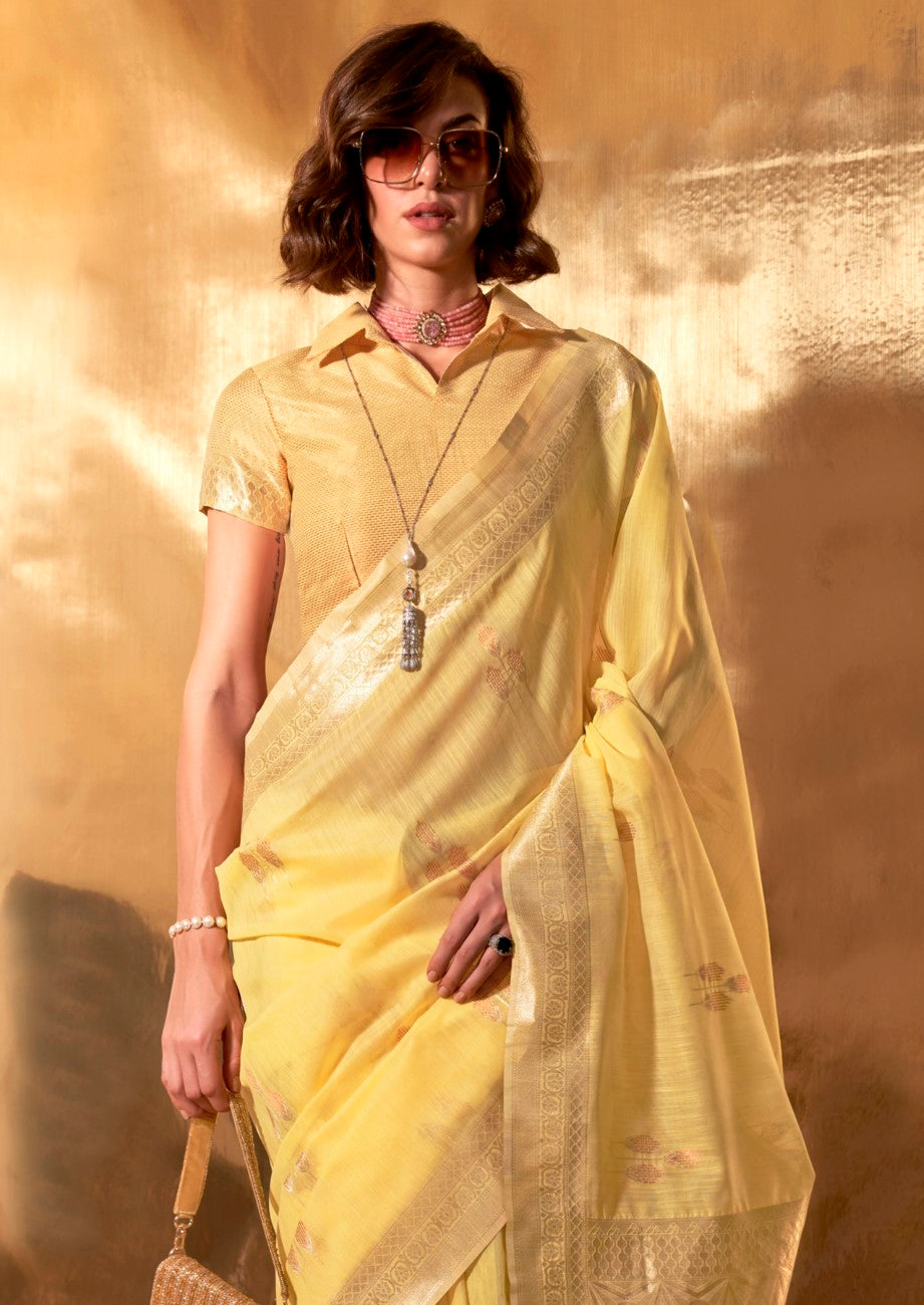 Vsaree Yellow Banarasi Silk Designer Saree With Banarasi Border And Blouse