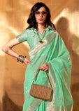 Vsaree Sea Green Banarasi Silk Designer Saree With Banarasi Border And Blouse