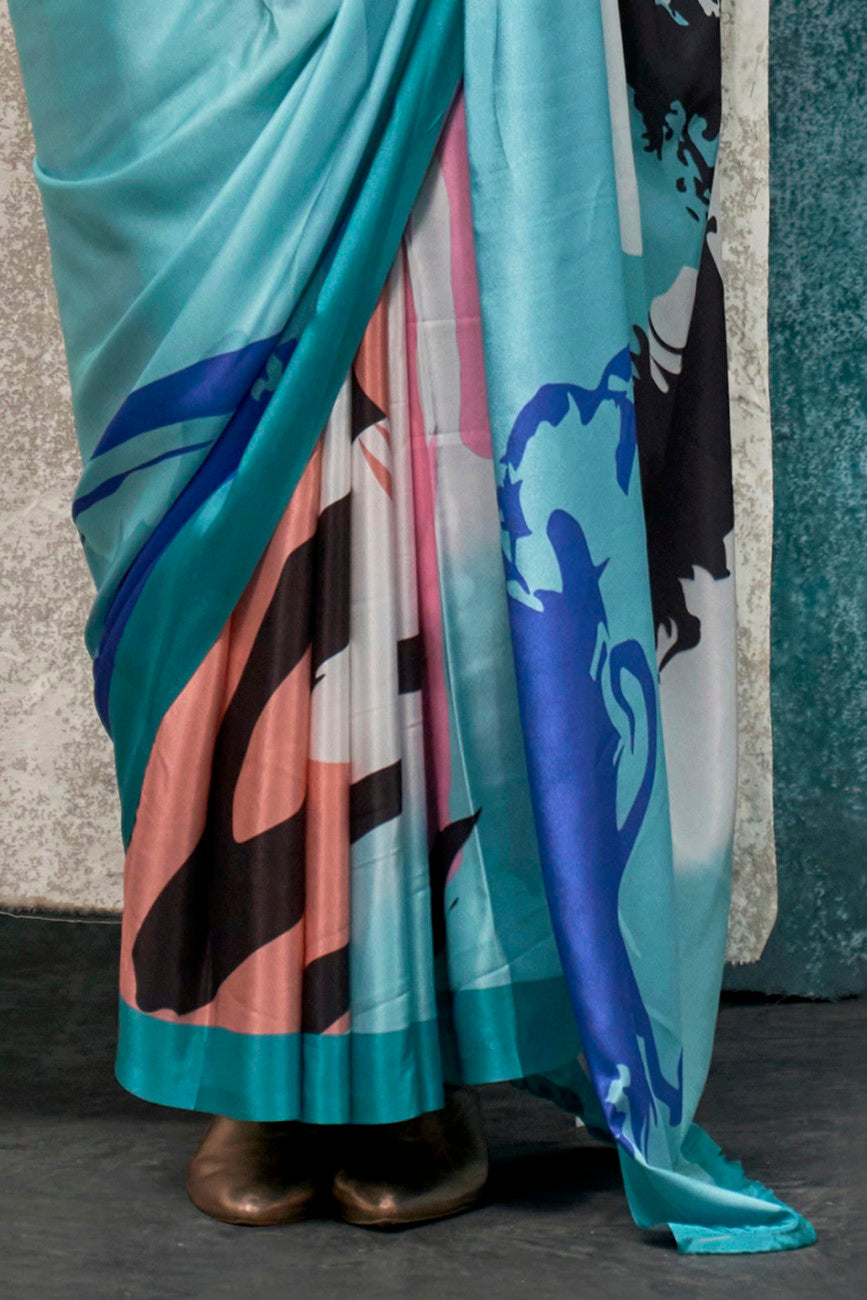 Vsaree Teal Banarasi Silk Designer Saree With Banarasi Border And Blouse