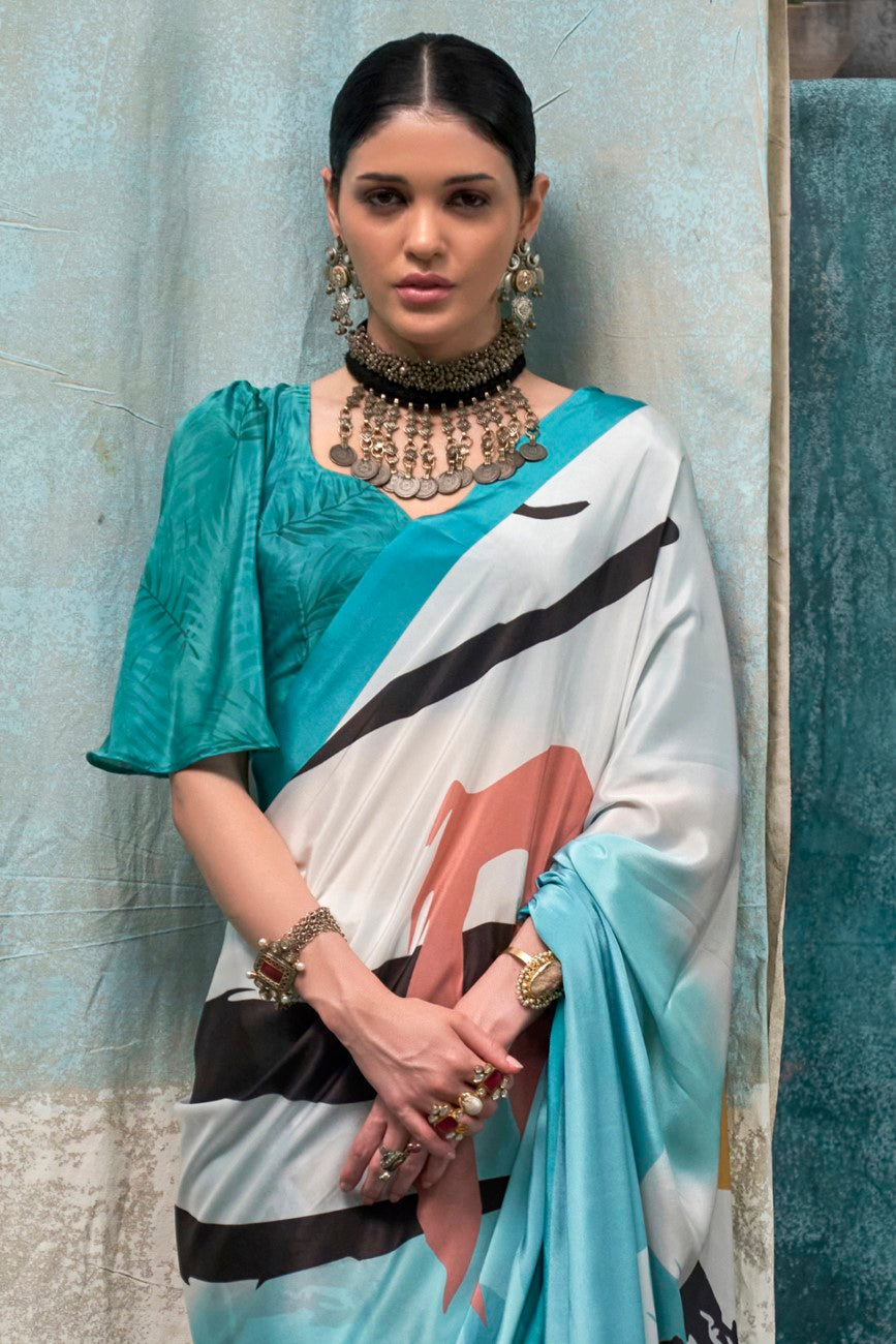 Vsaree Teal Banarasi Silk Designer Saree With Banarasi Border And Blouse