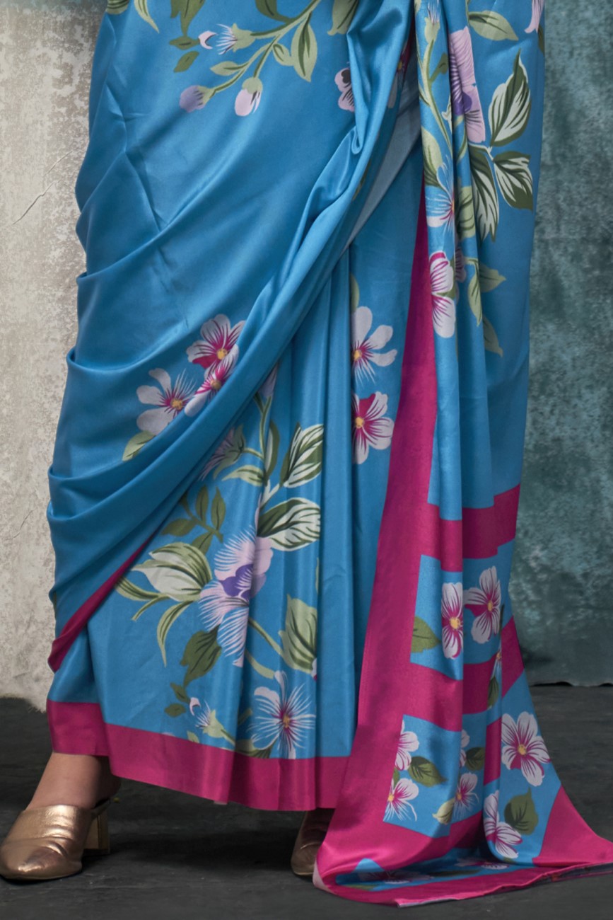 Vsaree Sky Blue Banarasi Silk Designer Saree With Banarasi Border And Blouse