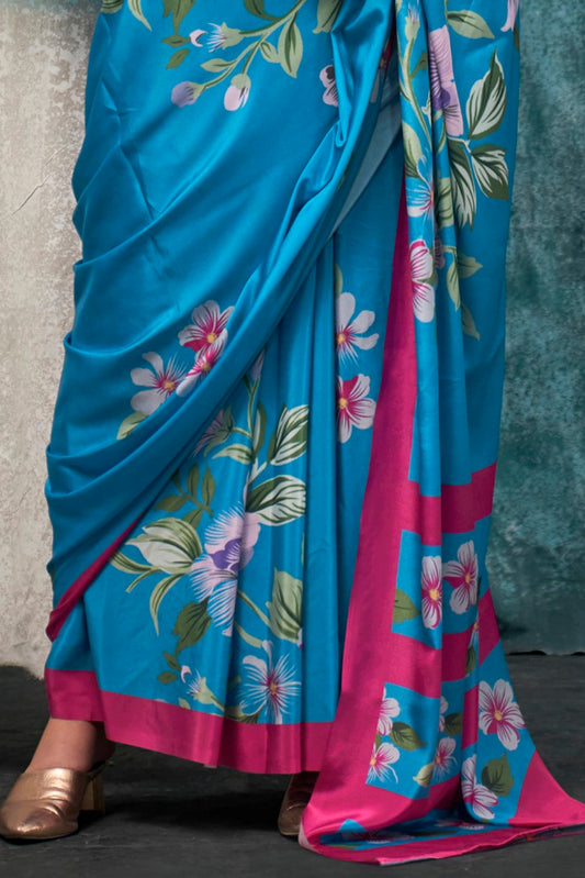 Vsaree Sky Blue Banarasi Silk Designer Saree With Banarasi Border And Blouse