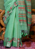 Vsaree Sea Green Banarasi Silk Designer Saree With Banarasi Border And Blouse